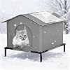 Cuccia Gatto Esterno Sollevata 7 cm con Tetto Antineve, Casetta Isolata Termica Resistente al Freddo con Porte Chiuse e Tappetino, Letto Caldo per Gatti Randagi in Inverno (40x33x33 cm, Grigio)