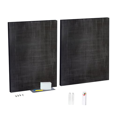 Chalkboard Wall Decor Set of 2 – 17 x 24 Inch DIY Customizable Blackboard Canvas, Interactive Wall Art for Creative Home & Kids Rooms, Reusable Chalkboard Panels with Metal Ledge