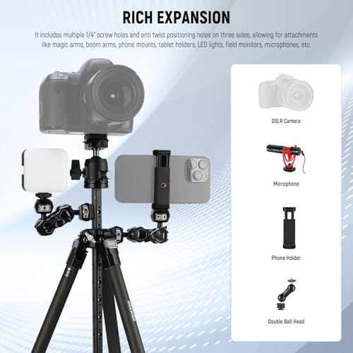 Image of NEEWER 60.4 inch Travel Tripod Carbon Fiber with Detachable 360 Ball Head, Lightweight Video Camera Stand with Metal Quick Flip Buckle, Arca Type QR Plate Compatible with PD, LT36