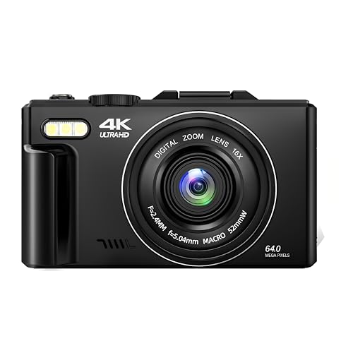 4K Digital Camera for Photography, Auto-Focus Point and Shoot Digital Cameras with 64MP, 3.0 inch Flip Screen 18X Zoom Vlogging Camera for YouTube with SD Card, Compact Digital Camera with 2 Batteries