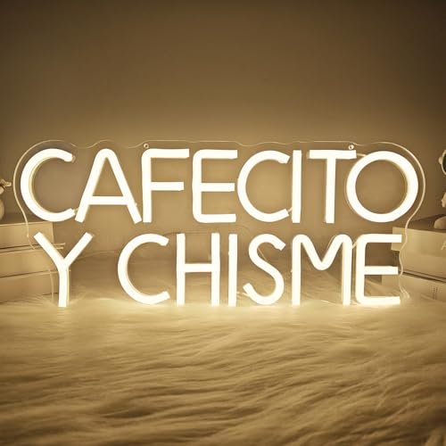 Image of Funny Cafecito Y Chisme Neon Sign for Wall Decor Dimmable Cafecito Y Chisme Sign Mexican Gifts for Women Led Neon Light Sign for Bedroom Coffee Lover Gifts Home Kitchen Decoration