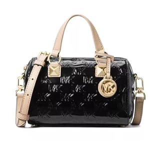 Michael Michael Kors Women’s Grayson Black Patent Leather Small Duffle Crossbody Handbag