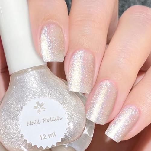 Glitzer Nagellack Weiß Pearl, 12ML Schnelltrocknender & Langanhaltender Nagellack, Glossy White Glitzernagellack Ohne UV Lampe, Regular Nail Polish für Frauen DIY Nagelkunst Maniküre zu Haus (Weiß)