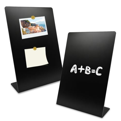 Pizarra magnética cuadrada de 35 × 25 cm, pizarra magnética pequeña de metal para notas y galería de fotos, pared magnética negra para cocina, oficina, mesa