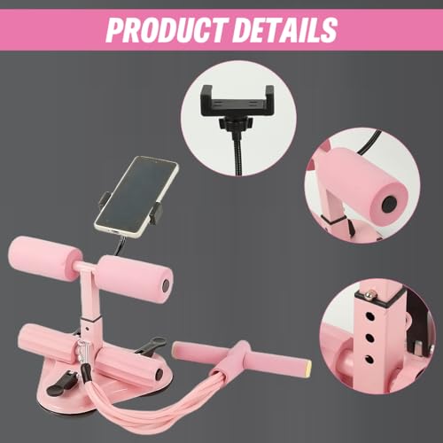 Image of Proberos Sit Up Bar with Phone Holder, Triple Strong Suction Cups, 6Tube Resistance Floor Sit Up Bar, Abs Workout Equipment, Adjustable Height for Men Women Sit Up Assistance Trainer, Pink