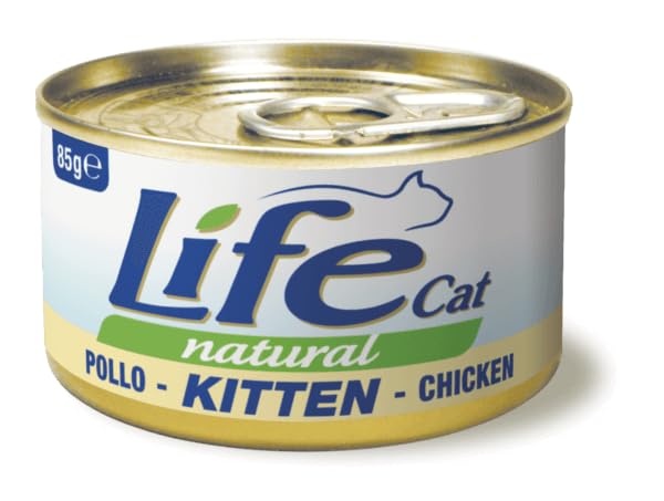 Life Cat Natural Kitten Pollo, Cibo Umido per Gattini, 6 scatolette da 85 g l'una