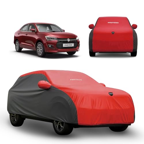 Image of PROTEGO Prime Series India's 1st Anti-Tear Car Cover for Maruti Suzuki Dzire | Heavy-Duty, Custom Fit, All Weather | 100% Waterproof, Windproof & Hail Resistant | 2-Year Warranty | Red + Black