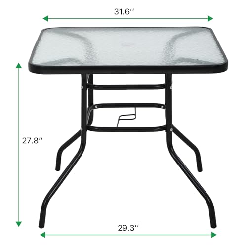 Dkelincs Outdoor Dining Table With Umbrella Hole 31.6 Inch Square Patio Table Outdoor Furniture Garden Table Tempered Glass Patio Bistro Table For Balcony Backyard Lawn And Garden thumb #2