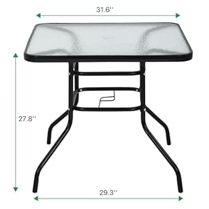 Dkelincs Outdoor Dining Table with Umbrella Hole 31.6" Square Patio Table Outdoor Furniture Garden Table Tempered Glass Patio Bistro Table for Balcony Backyard Lawn and Garden, Black Dkelincs Outdoor Dining Table with Umbrella Hole 316 Square Patio Table Outdoor Furniture Garden Table Tempered Glass Patio Bistro Table for Balcony Backyard Lawn and Garden Black
