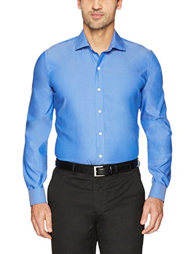 Amazon Brand - Buttoned Down Men's Slim-Fit Spread Collar Pinpoint Non-Iron Dress Shirt, French Blue, 17