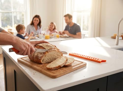 Image of VITUER Bread Knife with Cover, 8 inch Serrated Bread Knife for homemade bread, Bread Cutter Ideal for Slicing Homemade Bread, Bagels, Cake (8-Inch Blade with 5-Inch Handle)
