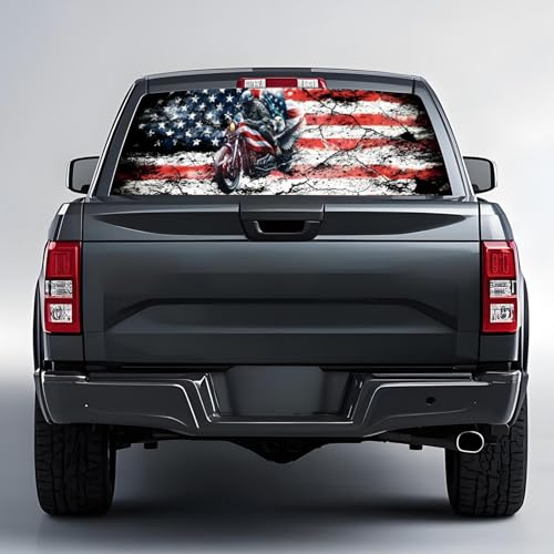 Image of Back Window Decals for Trucks - 65x17.3 in American Flag Window Decal Rear Window Decals for Truck Decor, Creative Truck Rear Window Decal for Personalized Decoration - AFD-10-S