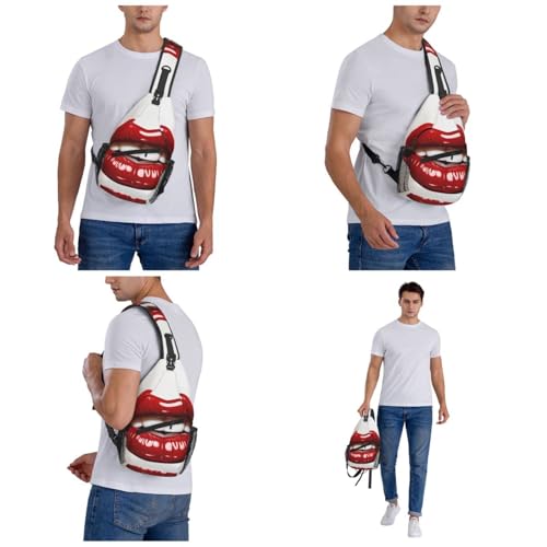 Mochila tipo sling con diseño labios rojos miniatura 6