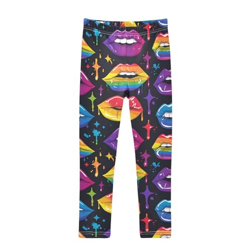 Rainbow Girls' Leggings Toddler Doodles Colored Lips Kids Yoga Pants Dance Active Tights 4T