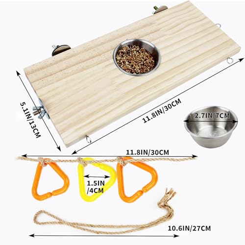 Image of FlidRunest 2 Pack Bird Perch Bird Feeding Cup Parrot Wood Perch Stand Toy Bird Cage Accessory for Parakeet Lovebird Conure Budgie Canary Finch Small Parrots 11.8x5.1 Inches