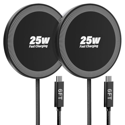 Image of 25W Wireless Charger for MagSafe, Magnetic Fast Charging Pad for iPhone 17 /16 /15 /14 /13 /12 Series&AirPods,Strong Magnet,Portable Wireless Charger for Travel Home Office,Elegant Black, 2Pack(6FT)