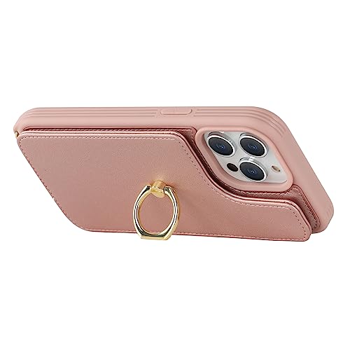 Image of for iPhone 12 /12 Pro Case with Card Holder and Strap for Women,Crossbody Lanyard,RFID Blocking,Kickstand Ring Stand,Snap Clasp,Phone Wallet Cases 6.1 inch(Rose Gold)