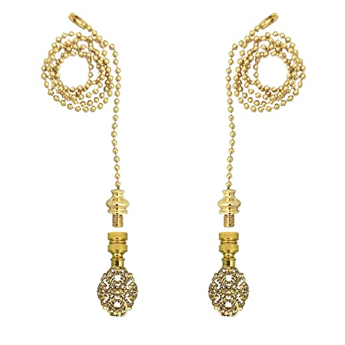 Image of Royal Designs, Inc. Oval Filigree Finial with Fan Pull Chain, Polished Brass - Pack of 2