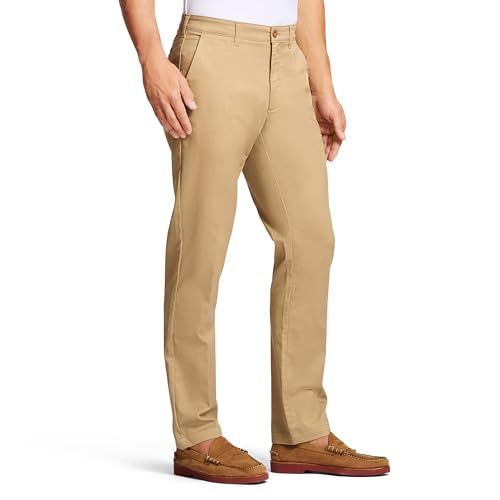 IZOD mens Performance Stretch Straight Fit Flat Front Chino Casual Pants, Cedarwood Khaki Core, 32W x 29L US3