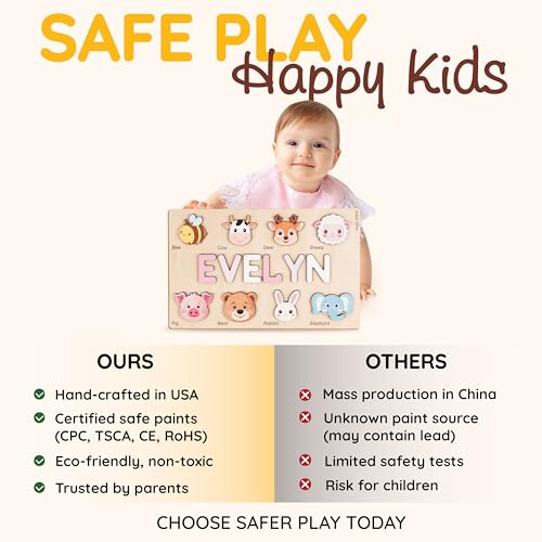 personalized name puzzle custom baby gifts personalized name puzzles for toddlers 1-3 personalized baby gifts 1st birthday girl and boy puzzle with animals