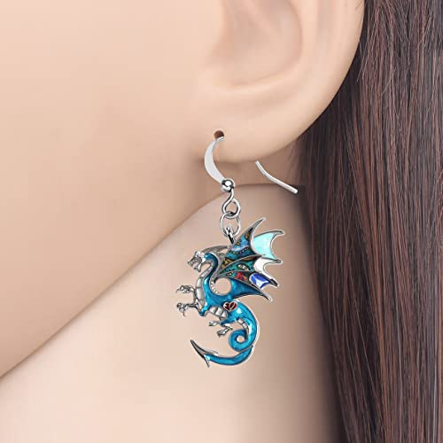 Enamel Alloy Dragon Earrings Fantasy Dinosaur Drop Dangle Fashion Jewelry For Women Girls Charm Gift (Blue) #TOP1