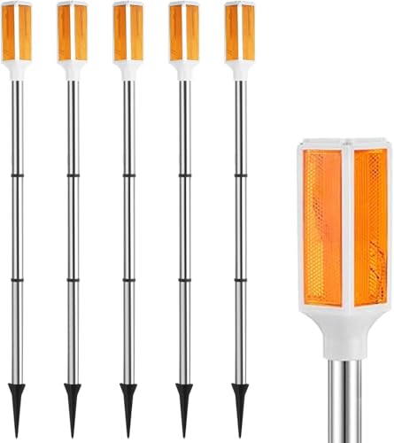 Joyibay 5 PCS Solar Powered Driveway Markers, Solar Warming Landscape Lights, Solar Outdoor Driveway Lights, Landscape Driveway Reflectors on Poles for Snow Road Yard (Orange)