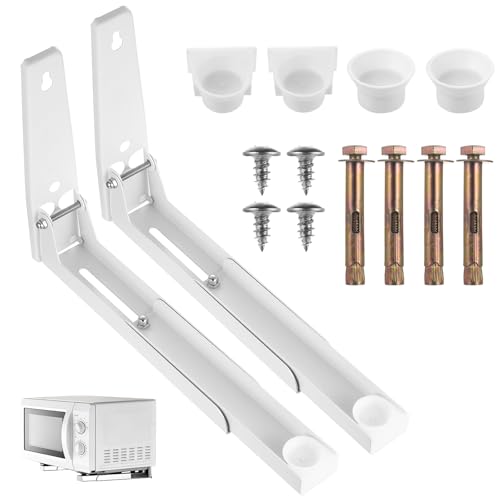 2 StückMikrowelle Regal, Mikrowellenhalterung Wand, Mikrowelle Halterung Wand, Faltbare Mikrowelle Wandhalterung, Universal Mikrowellen Halterung mit Ausziehbaren Armen für Backofen(Weiß)