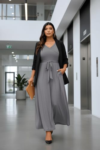 Image of Runwind Plus Size Dress for Women - 3 /4 Sleeve V Neck Maxi Dresses for Women (XL-6XL)