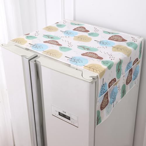 Image of HOKIPO Large Fridge Cover Top | For Bigger Double Door Refrigerator | Waterproof, Printed with 6 Side Pockets, Size Large 180x62 cm, Nature Trees (AR-5876-D2)