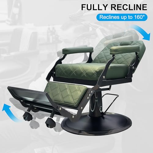 Image of Professional Barber Chair, Heavy Duty 550lbs Salon Chair with Hydraulic Lift & 360 Swivel - Reclining Hair Stylist Chair for Salon, Barbershop (Vintage Green)