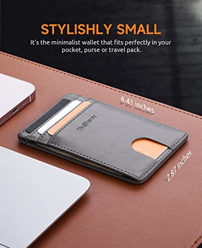 Image of Buffway Mens Slim Wallet, Minimalist Thin Front Pocket Leather Credit Card Holder with RFID Blocking for Work Travel | Minimalist