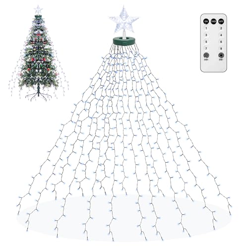 Luces para Arbol de Navidad 400LED con Estrellas, Luces con 8 Modos, 2m x 16 Guirnalda de Luces Blanco Cálido Luminosa Decoración para Interiores y Exteriores, Blanca Fría
