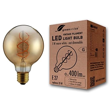 GreenAndCo® Vintage Glühfaden LED Lampe gold E27 G95 5W 400lm 2000K extra warmweiß 360° 230V flimmerfrei Cover