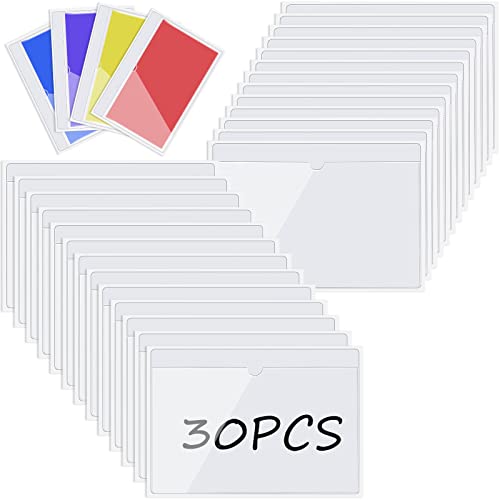 Image of Chinco 30 Pcs Self Adhesive Pockets, Bin Labels for Storage Bins, Clear Pocket Label Sleeves, Plastic Index Card Holder with Top Open for Organizing Bins Box Drawer(9.9 x 7 Inches)