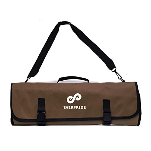 Everpride Chef Knife Roll Bag Holds 10 Knives – Contains 2 Large Zippered Pockets For Meat Cleavers And Cooking Tools – Durable Knife Carrier Case For Chefs And Culinary Students – Knives Not Included #TOP5