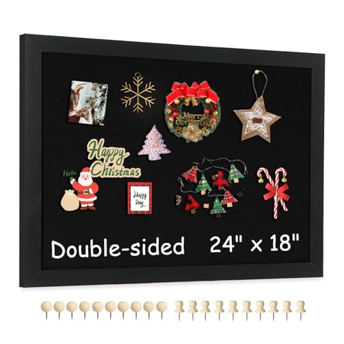 AMUSIGHT Doppelseitige schwarze Korktafel mit Leinen, 61 x 45,7 cm, zum Aufhängen, Holzrahmen, große Pinnwand, Bild-Display, Vision-Tafel-Set, Korktafeln für Wand, Zimmer, Schule, Büro, Dekor, 20