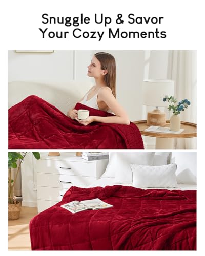 Image of Cottonblue Sherpa Weighted Blanket for Adults 20 lbs Queen Twin Size 60x80 inches, Fuzzy Fleece Weighted Throw Blankets Cozy for Sleeping, Calming and Relax, Soft Heavy Blankets for Bed Sofa, Burgundy