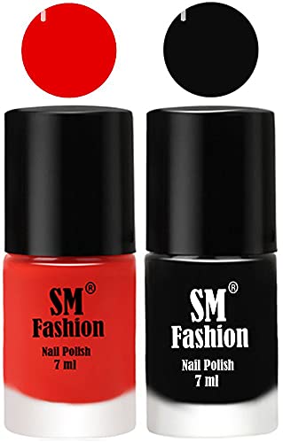 Image of Long Lasting Nail Polish | Nail Paint Combo 7 ml Each) - Set of 2 Fire Orange-Black