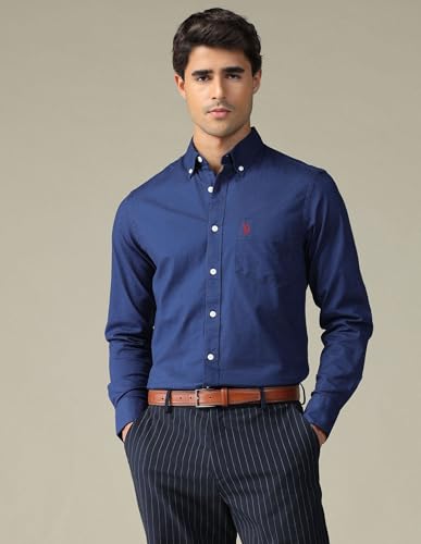 Image of U.S. Polo ASSN. Solid Tailored Fit Cotton Shirts for Men - 100% Cotton, Full Sleeve Mens Casual Shirts