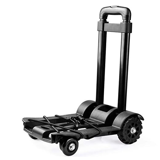 Amzdeal Carretilla Plegable Carretilla de Mano con 4 Ruedas Carga Máxima 50 kg, Mango Extensible Carretilla de Transporte incluye Cuerda de Expansión