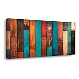 ZESTRILIA Reclaimed Wood Planks Canvas Wall Art for Living Room Office Rustic Mosaic Colorful Canvas Artwork Living Room Dining Entryway Room Décor