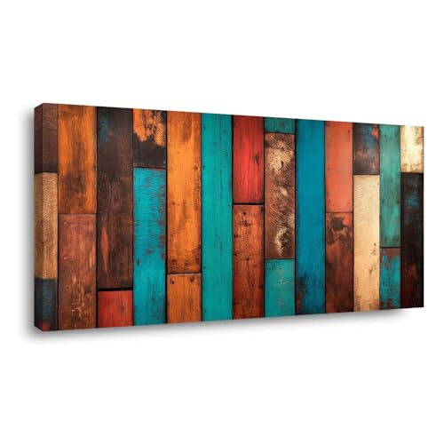 ZESTRILIA Reclaimed Wood Planks Canvas Wall Art for Living Room