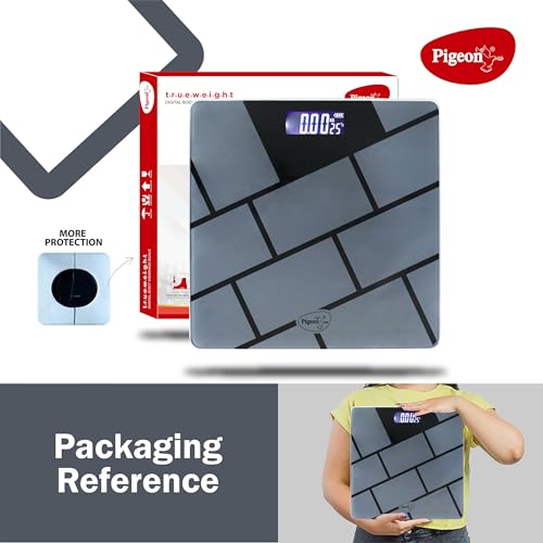 Image of Pigeon Iris Weighing Machine for Body Weight Machine| Digital Bathroom Scale for Weight Measurement| Weighing Scale with LCD Display| 36 Months Warranty, Black, 180 Kg