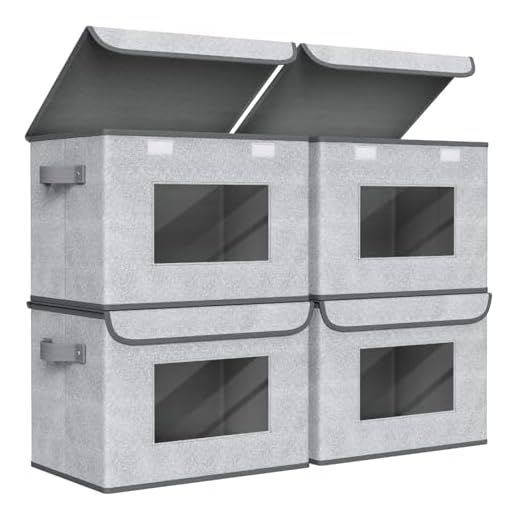 Univivi Fabric Foldable Storage Boxes [4-Pack] Large Collapsible Stackable Storage Bins with Lids, Closet Organizers and Storage Cube Basket for Home, Office, Bedroom (Gray, 17“ x 12” x 12")