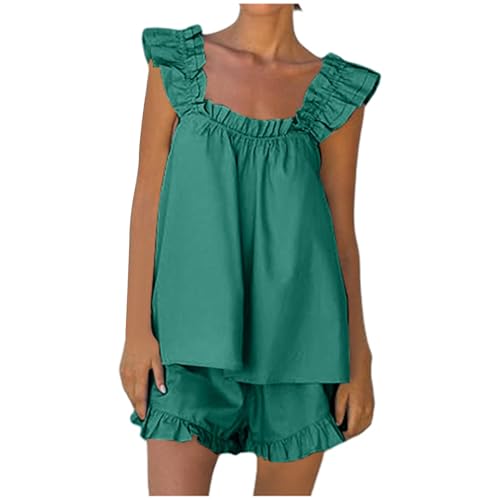 Vêtement de nuit à volants et ensemble de pyjama 2 pièces femme style décontracté