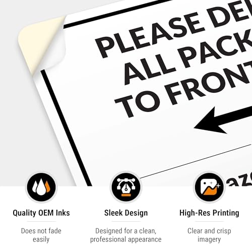 Image of Package Delivery Sign & Instructions Deliver All Package to Front Door Left Arrow, 10x7 Inches, 4 Mil Vinyl Decal Stickers Weather Resistant, Made in USA