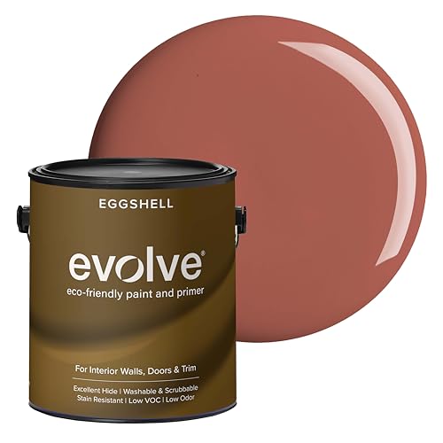 EVOLVE Interior Paint & Primer, Eggshell (Red Clay), 1 Gallon – One-Coat Coverage, Excellent Hide, Low VOC, Low Odor, Washable Paint for Walls, Doors & Trim