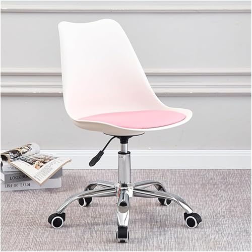 Image of Amazon Brand - Umi Faux Leather Height-Adjustable Modern Revolving Rotary Arm Office Study Desk Chair - Ideal for Spa, Bar, Home - White & Pink Color