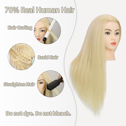 2834 mannequin head with human hair light blonde 70 real hair blue eyes styling practice mannequin head doll head for cosmetology amp hairdresser with free clamp stand and tools613