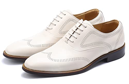 Santimon Mens Dress Shoes Business Formal Lace up Oxford Shoes for Men Ivory White